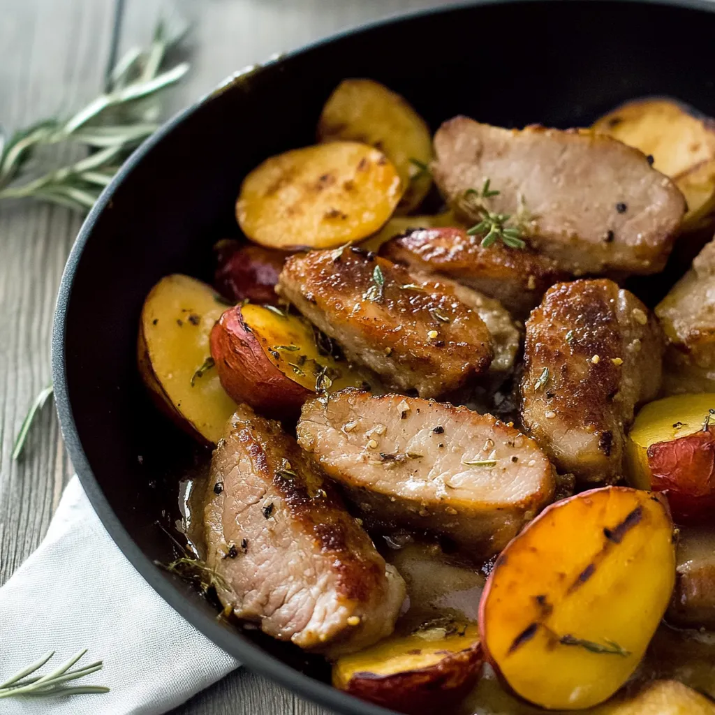 Carne grelhada em um molho com cebola, alho e ervas.
