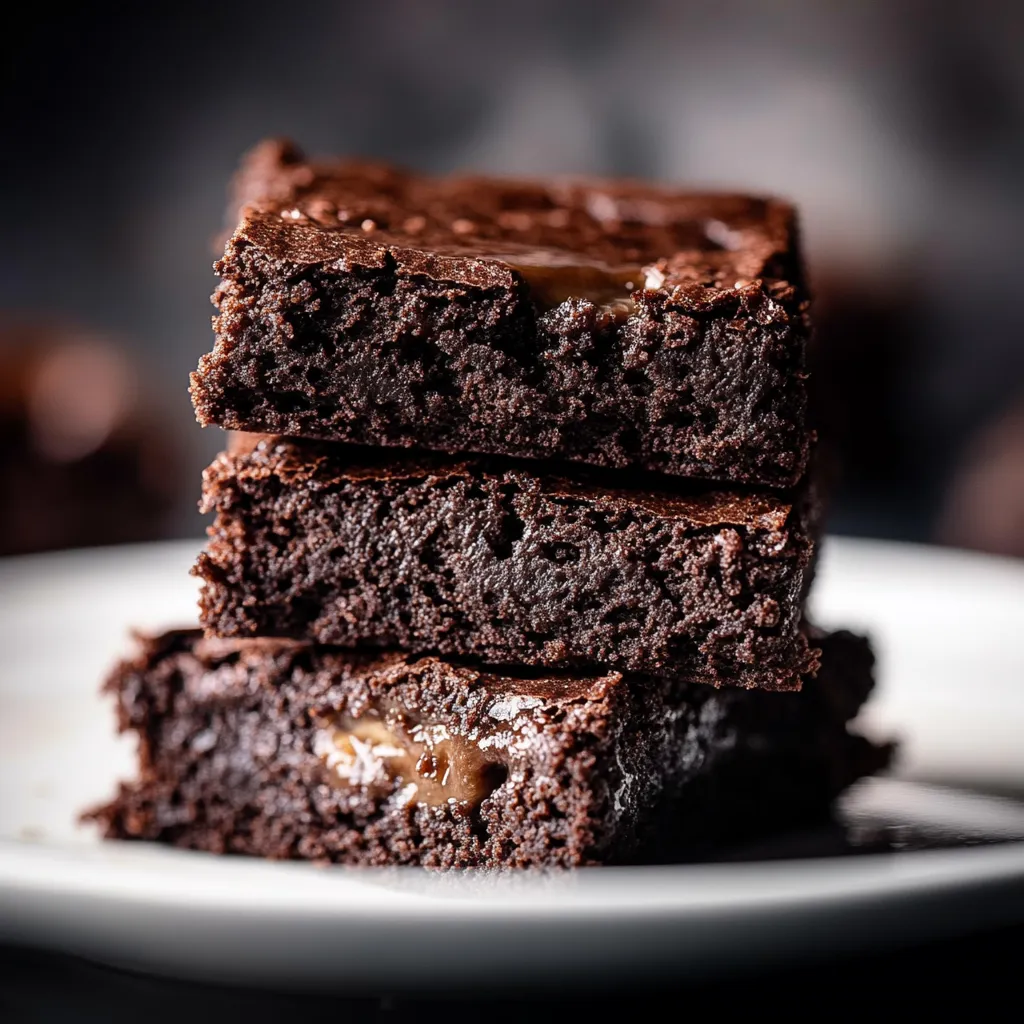 Três pedaços de brownie em uma tábua.