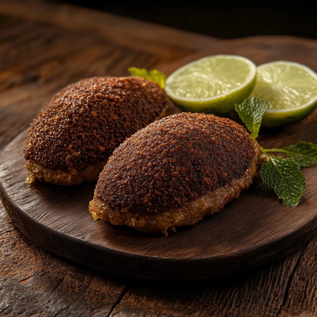 Dois pedaços de carne assada com limões.