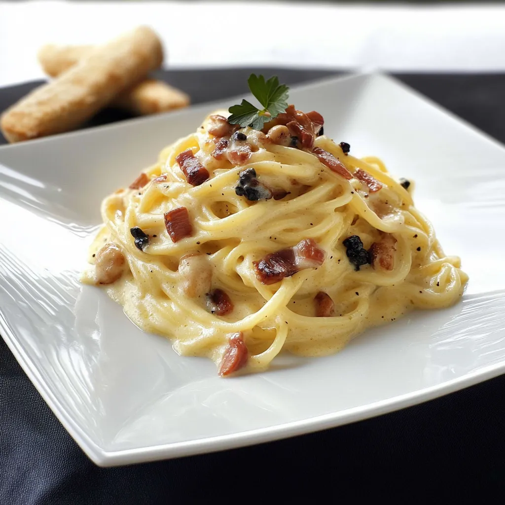 Macarrão com bacon e cebola.