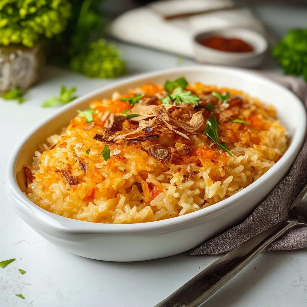 Riso com carne e vegetais.