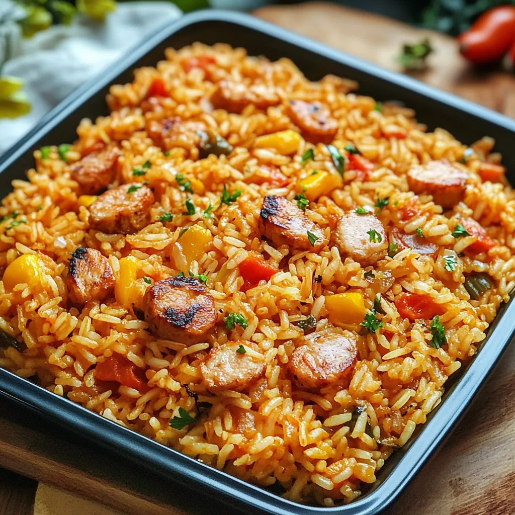 Riso com carne e vegetais.