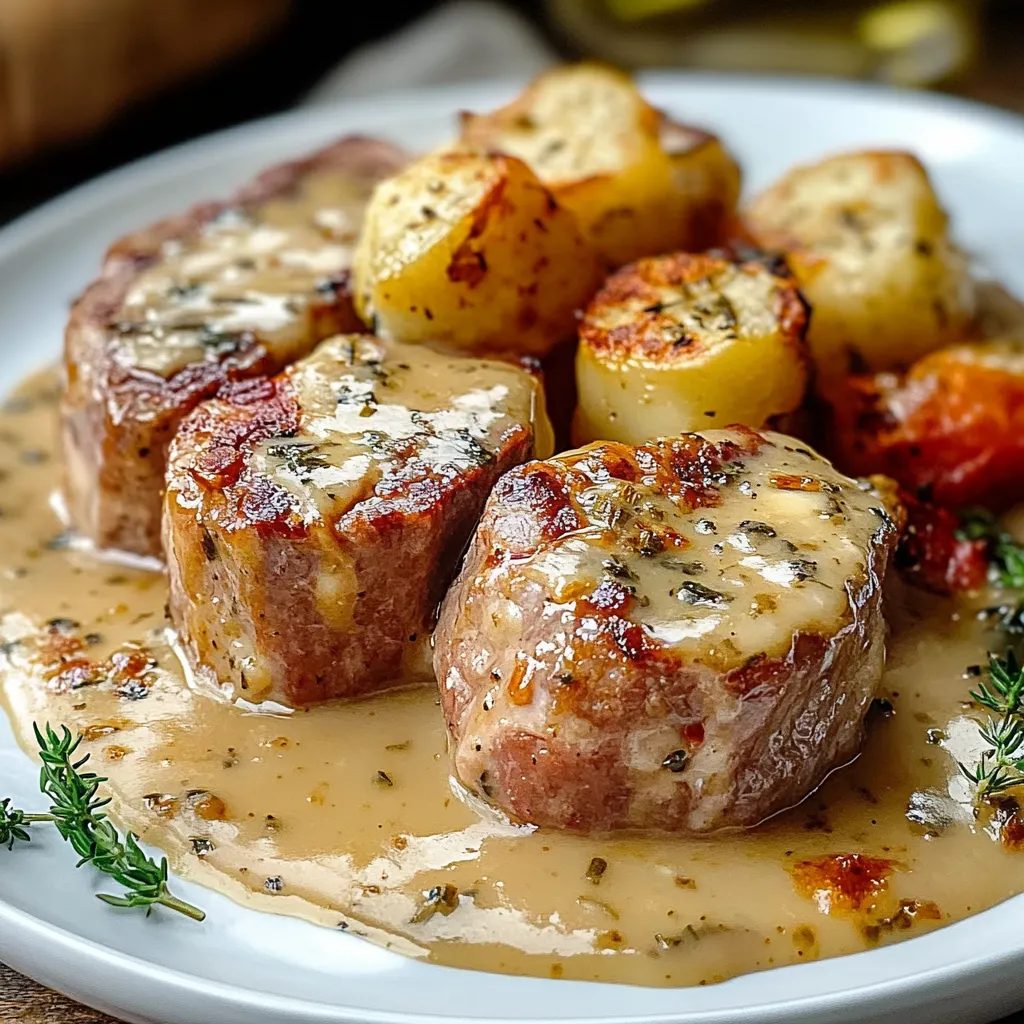 Carne grelhada com batatas e cebola.