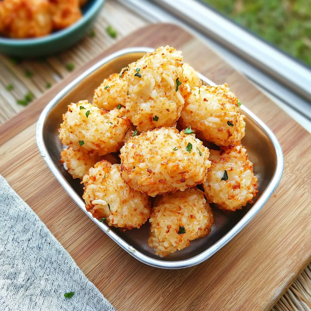 Um prato cheio de bolinhas de arroz com ervas.