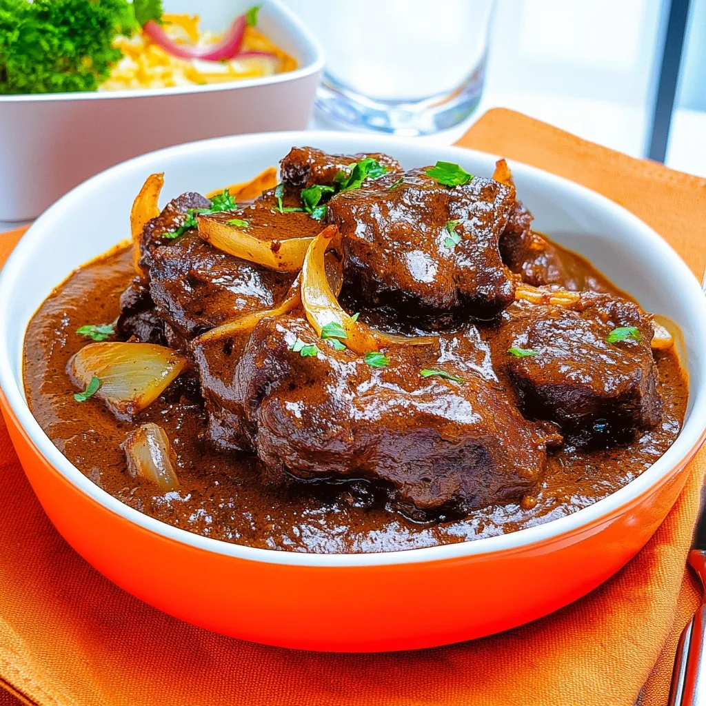 Carne assada com cebola e alho em um prato.