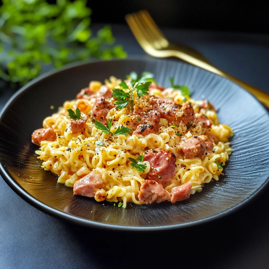 Macarrão com carne e vegetais.