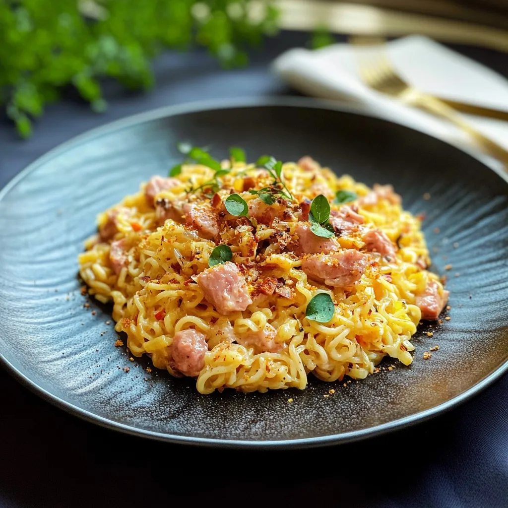 Macarrão com carne e vegetais.