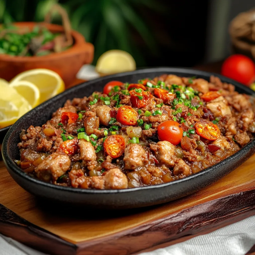 Carne assada em um prato com tomates, cebola e limão.