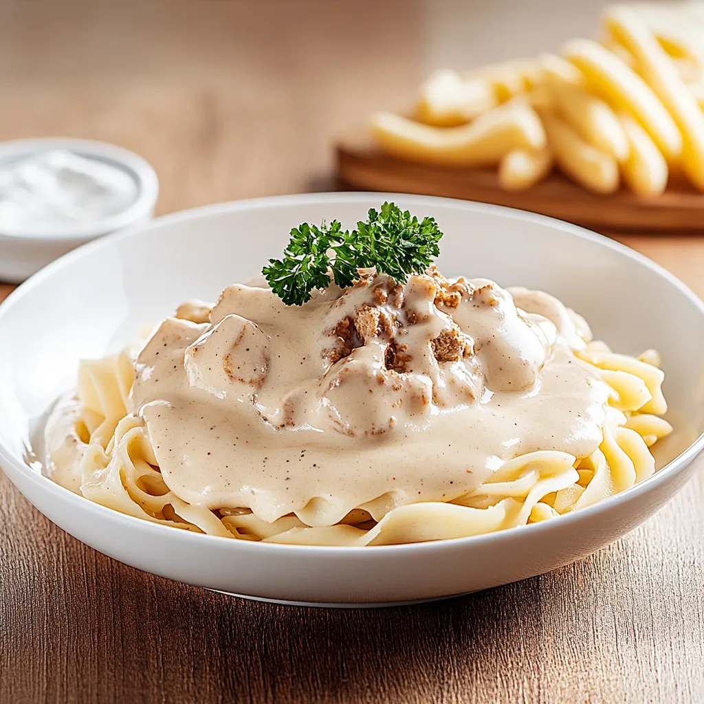 Um prato de macarrão com carne e vegetais.
