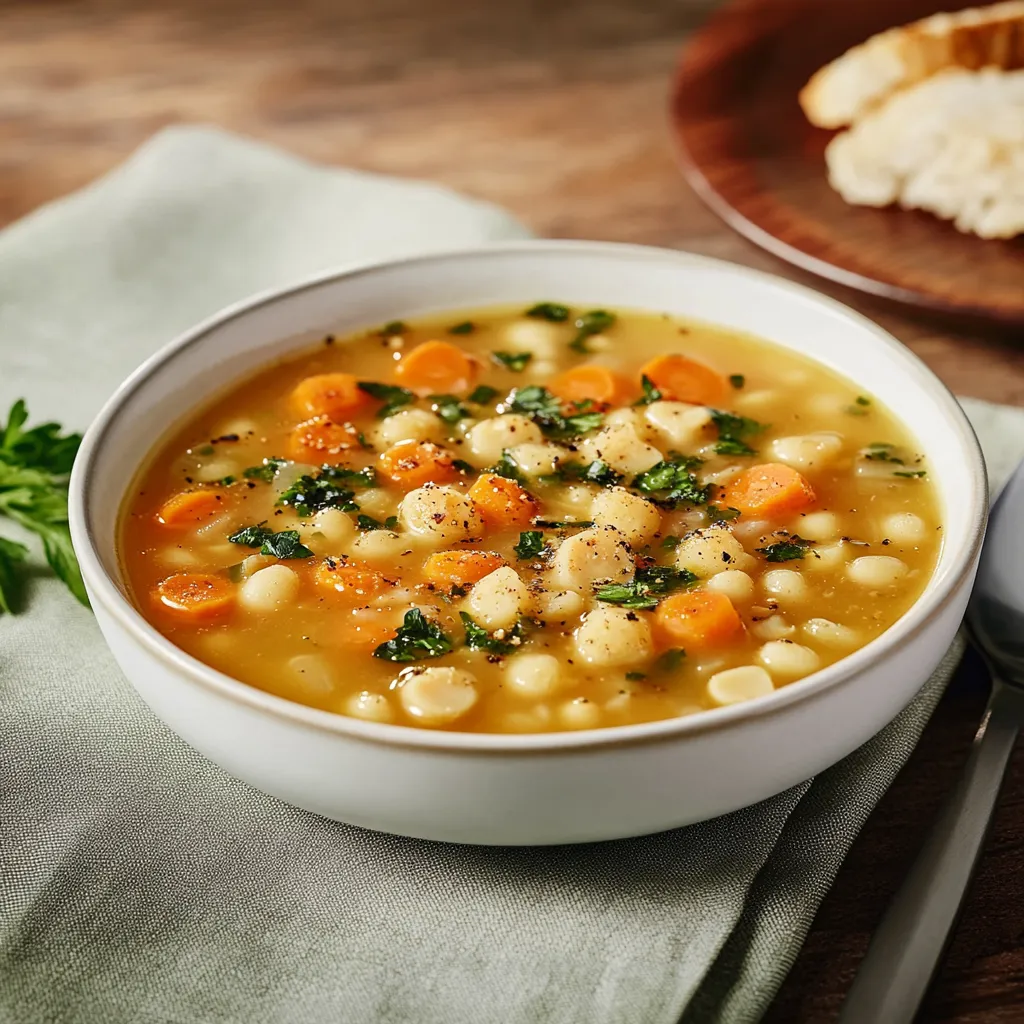 Um prato de sopa com carrots e legumes.