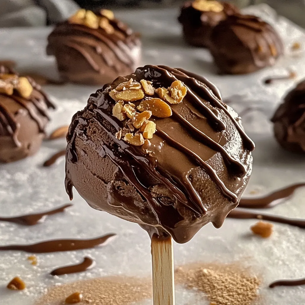 Chocolate covered marshmallows with nuts on a stick.