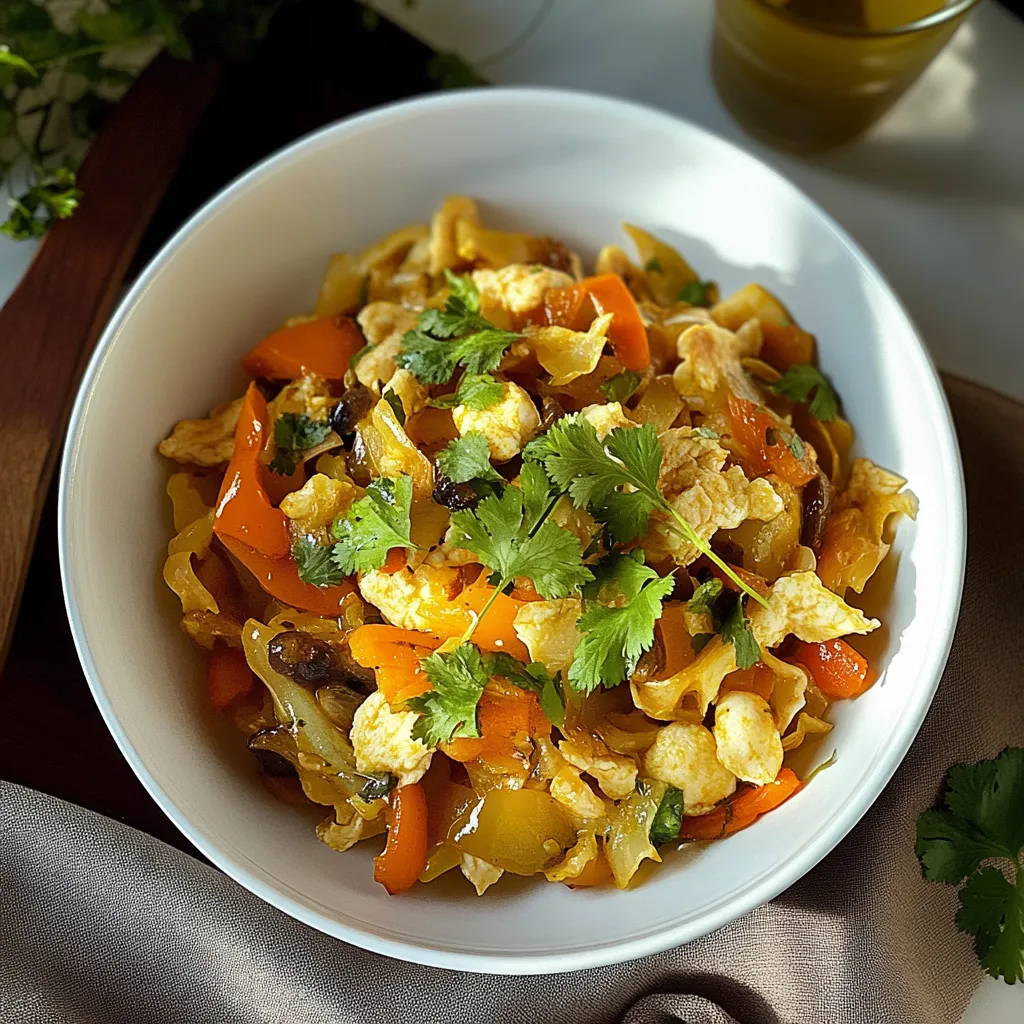Um prato de macarrão com carne e peppers.