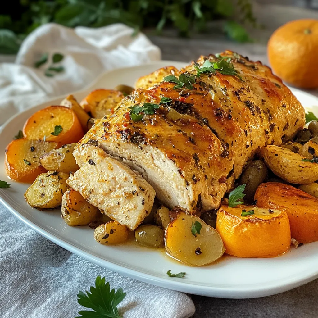 Carne assada com batatas e cebola.