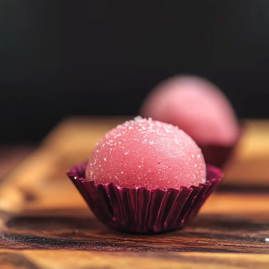 Dois bolinhos de frutas com granulado rosa.