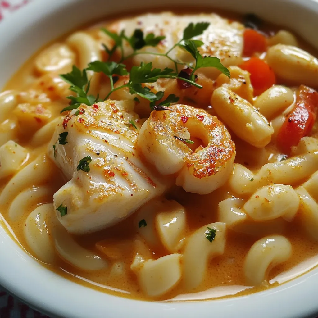 Um prato de macarrão com carne de frango e vegetais.
