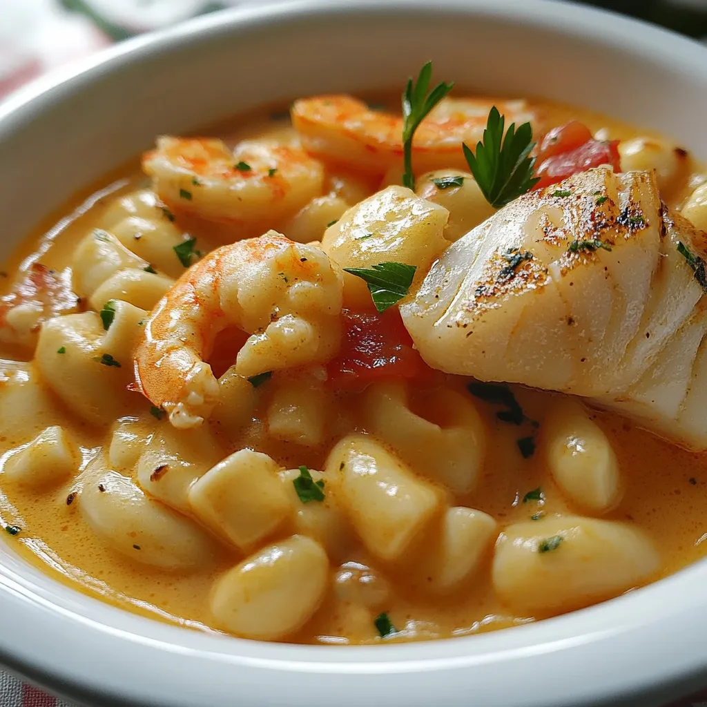 Um prato de macarrão com camarões e tomate.
