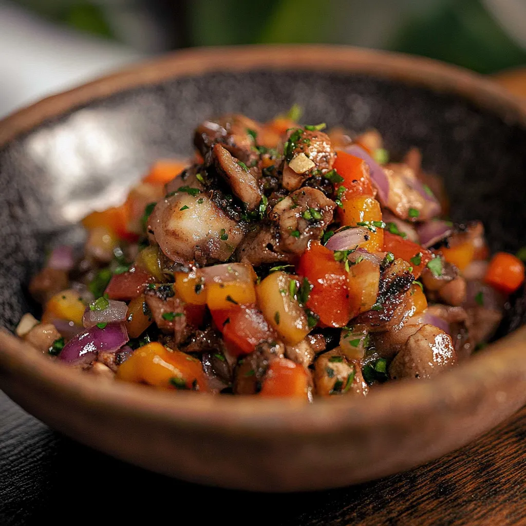 Um prato de comida com carne, tomate, cebola, alho e cenoura.