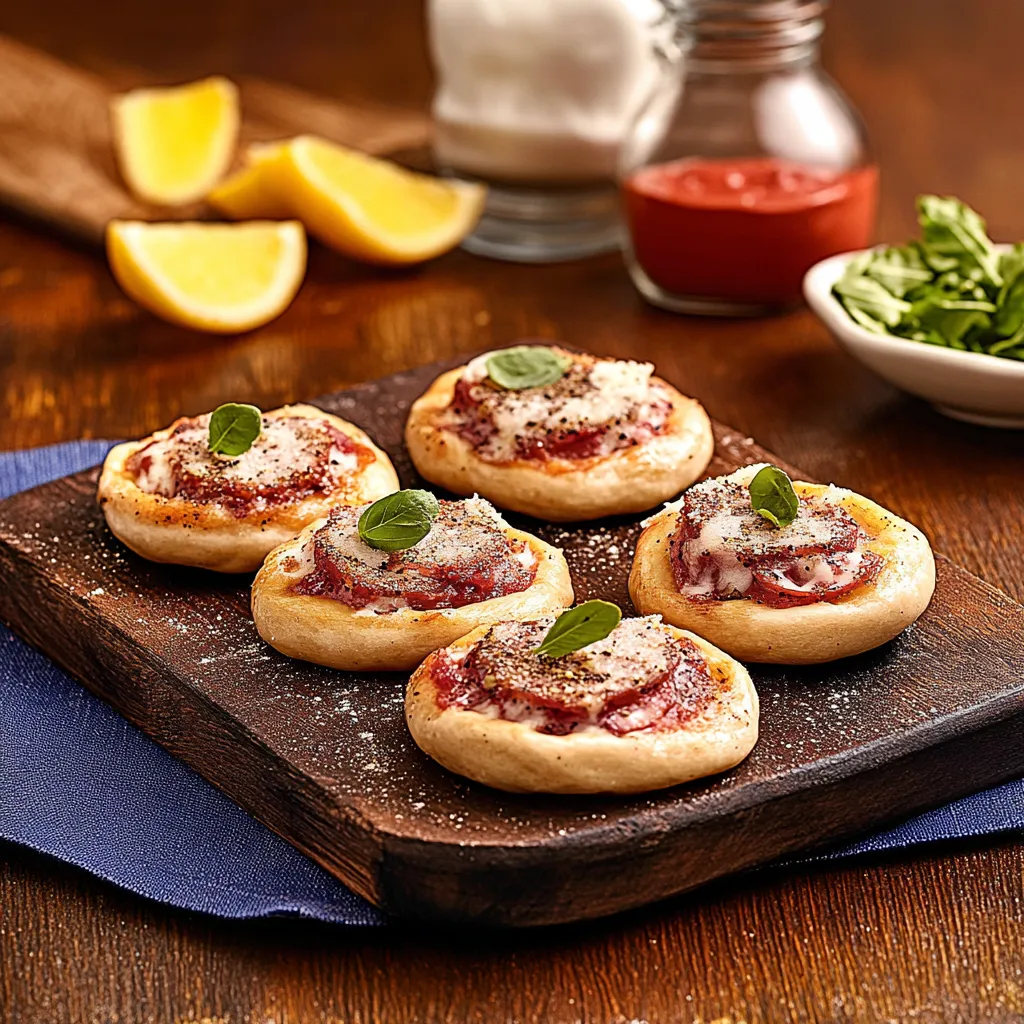 Quatro bolinhas de pizza com salada.