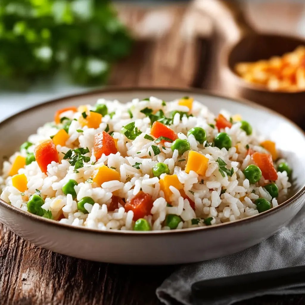 Riso com carne e legumes.