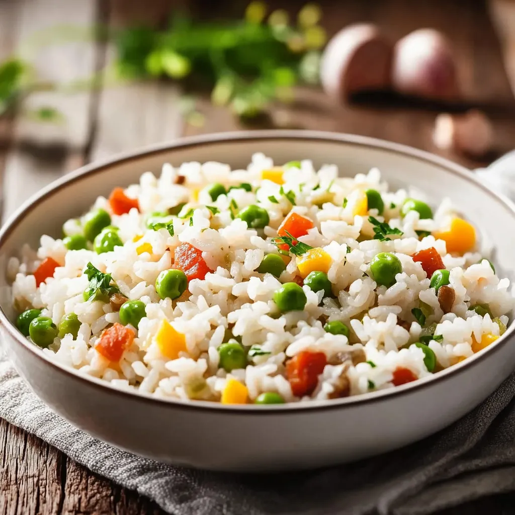 Riso com carne e peixe.