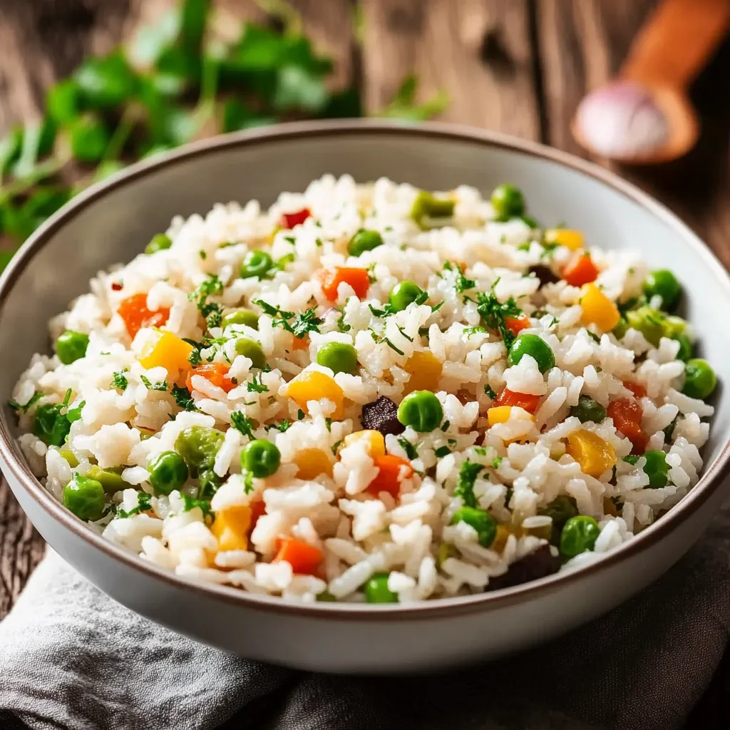 Arroz com frutas e verduras.
