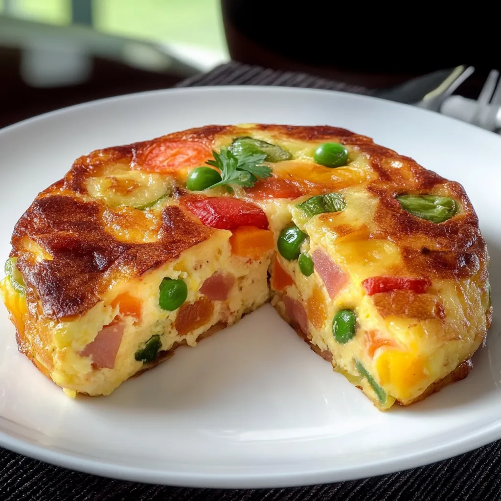 Um pedaço de quiche com vegetais.