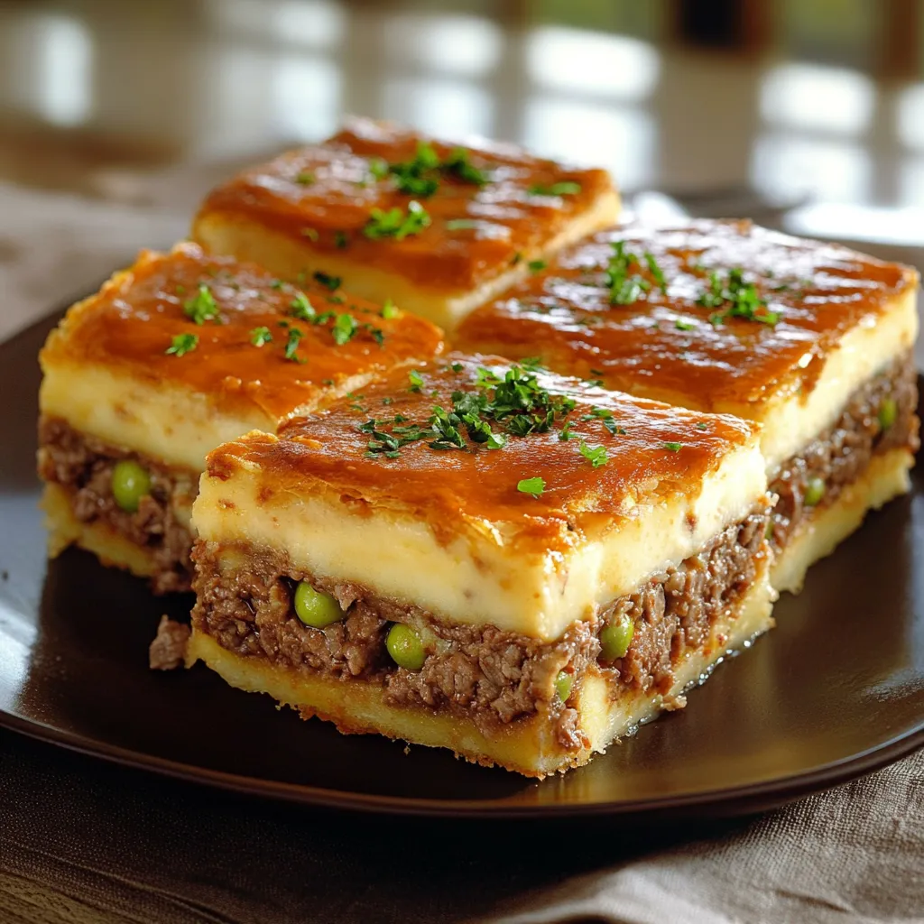 Quatro peças de pastel de frango com cebola.