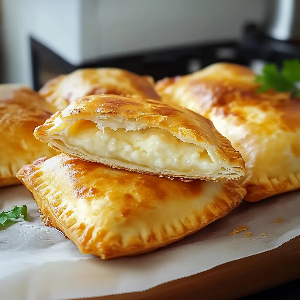 Quatro pastéis de frango em um pedaço de papel.