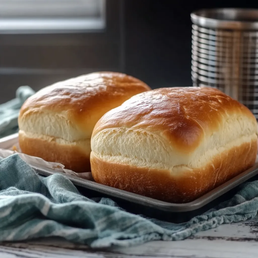 Dois pães de pão branco em um prato.