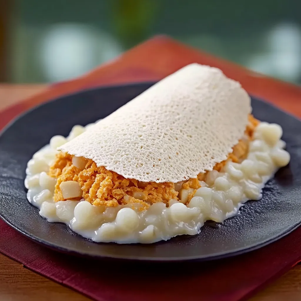 Um prato com uma massa de carne e uma camada de creme.