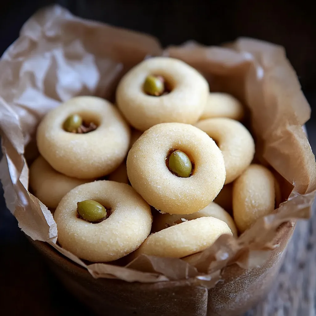 Um saco cheio de bolinhas de pão com uma semente no centro.
