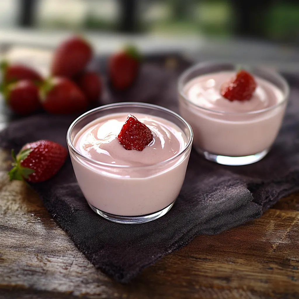 Dois copos de creme de frutas com frutas vermelhas no topo.