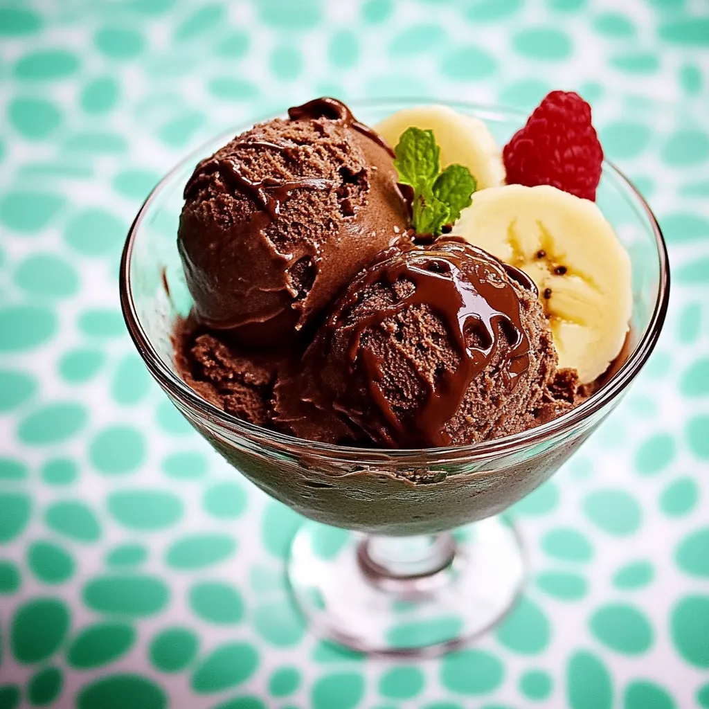 Banana, chocolate, and raspberry in a glass.