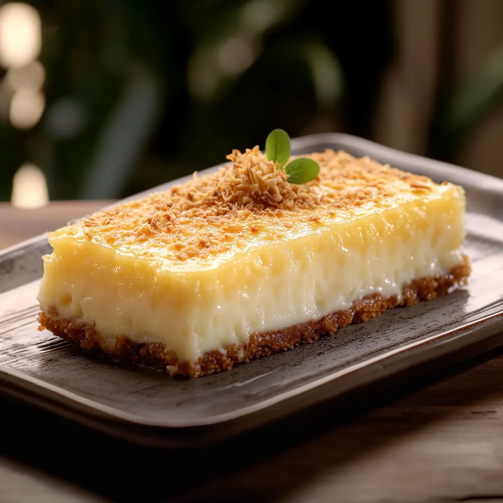 Pizza com coco e folhas verdes.