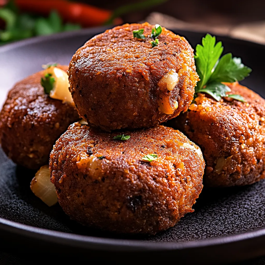 Quatro bolinhas de carne assada em um plano.