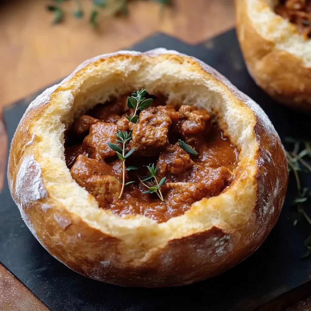 Um bolso de pão com carne de porco e ervas.