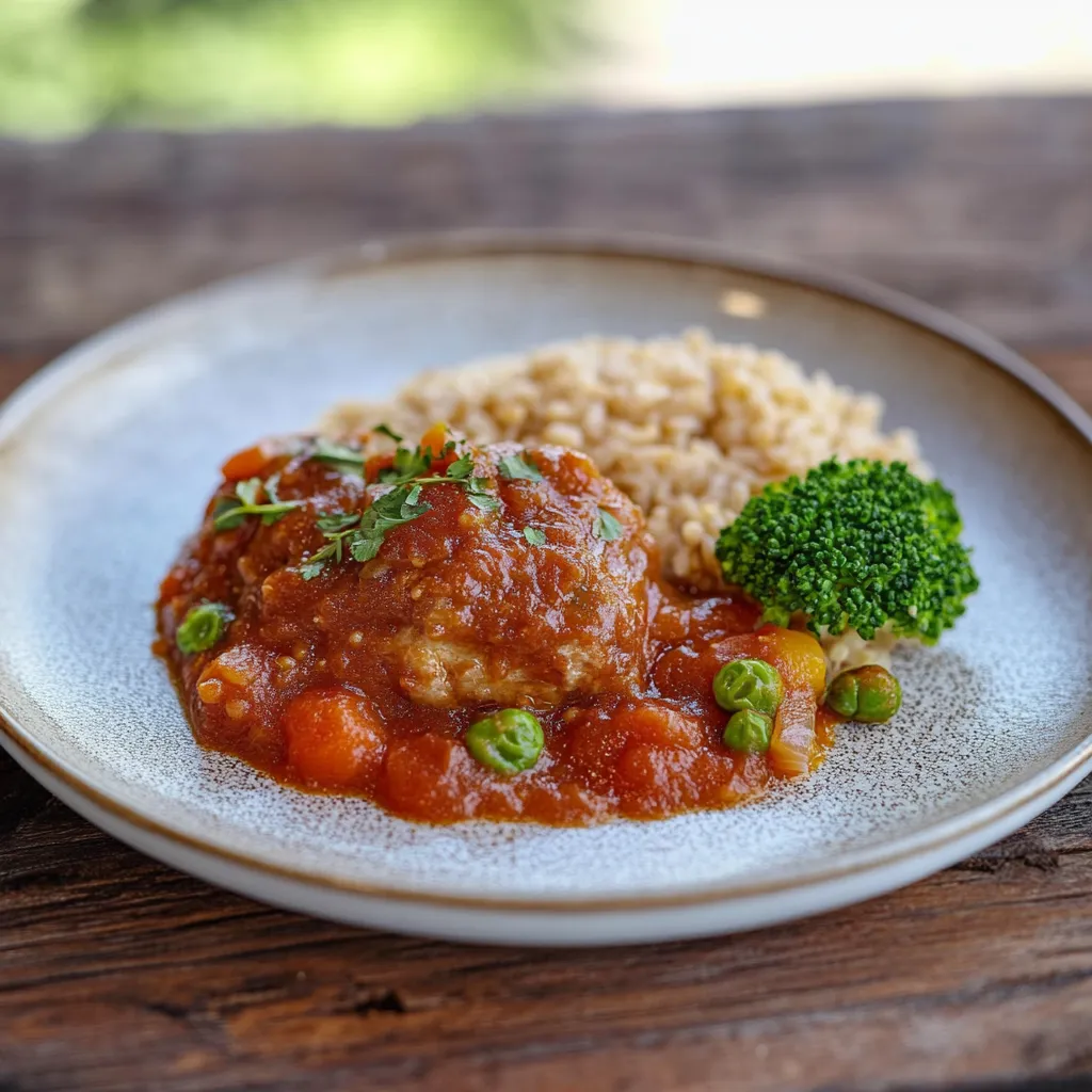 Um prato com carne, arroz e cenoura.