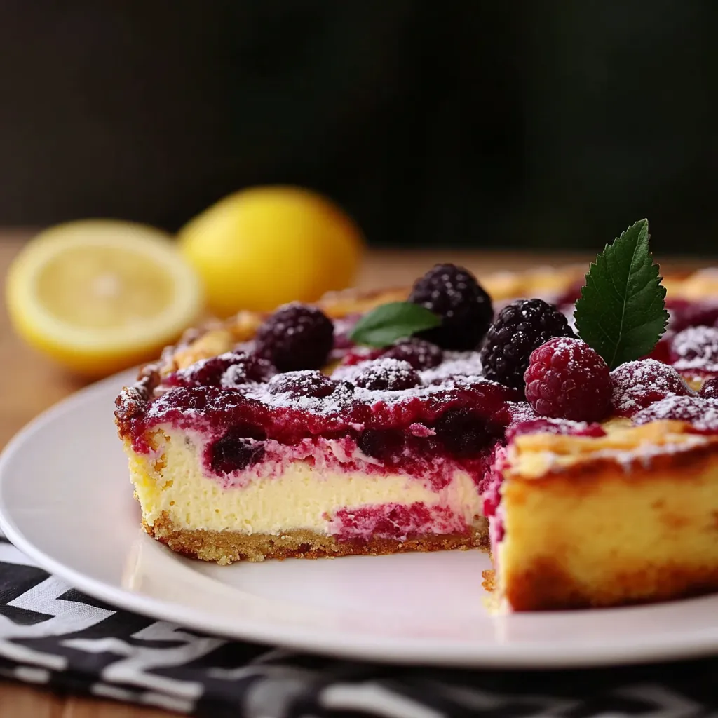 Cake com frutas vermelhas e limão.