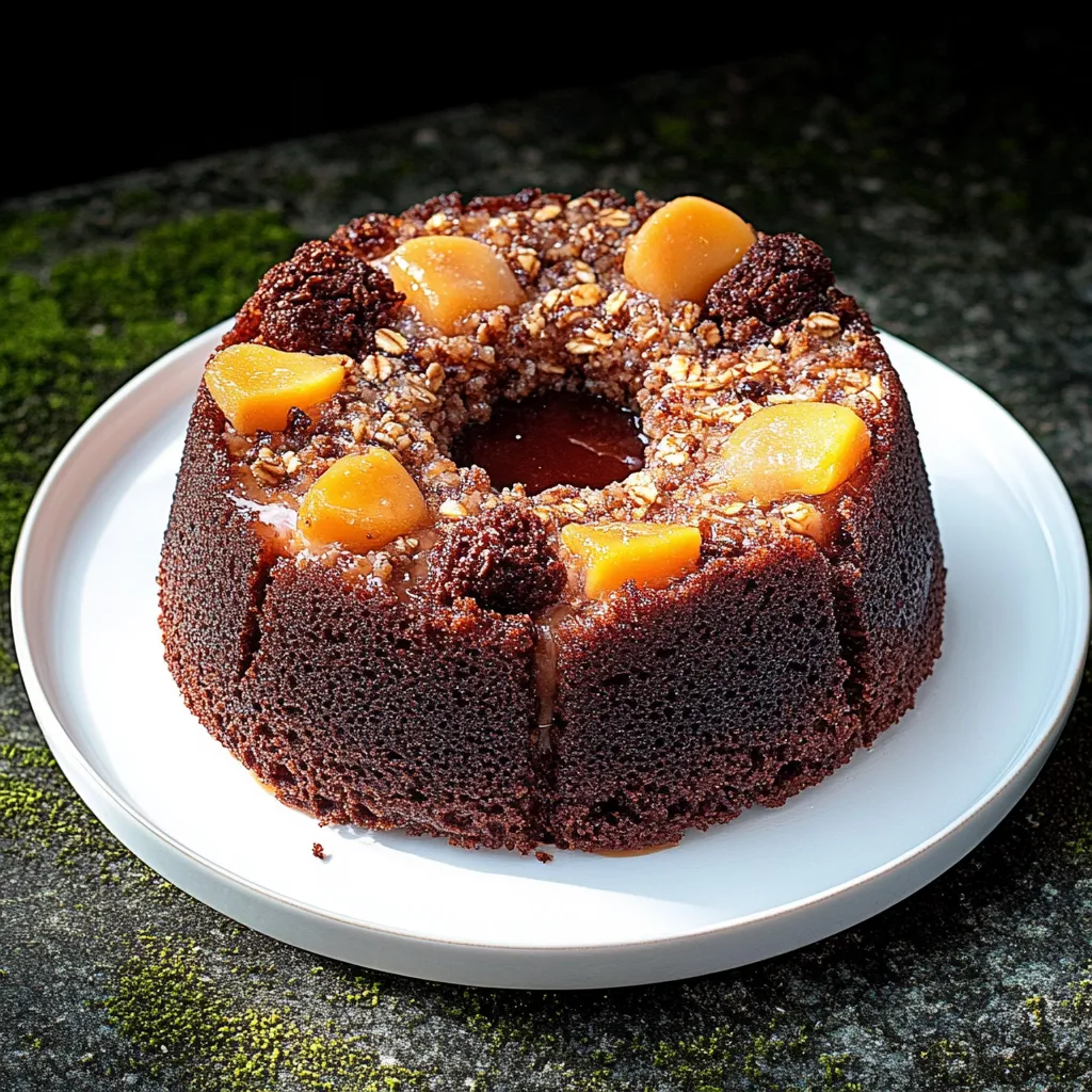 Um bolinho de chocolate com frutas no centro.