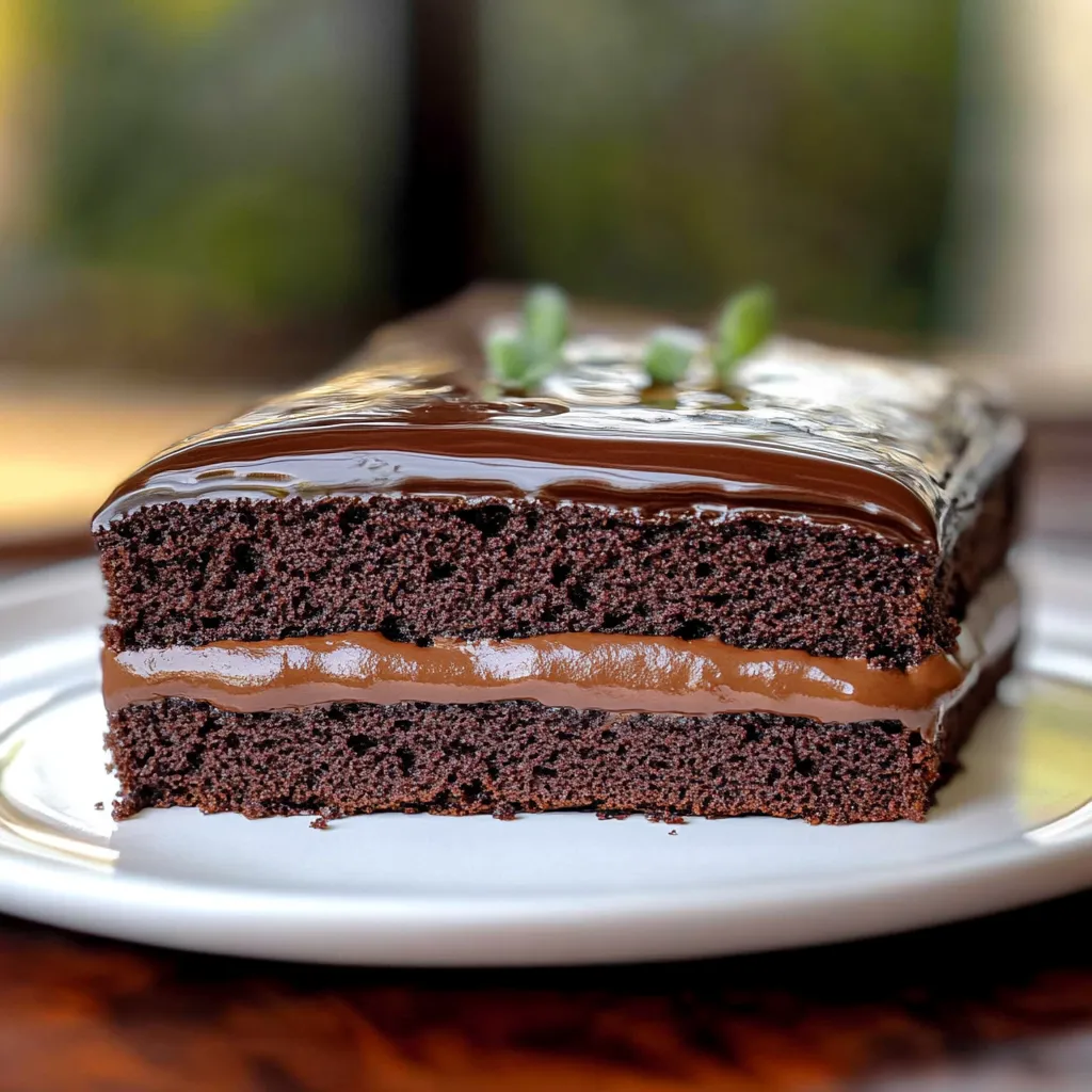 Um pedaço de chocolate com uma folha verde no topo.
