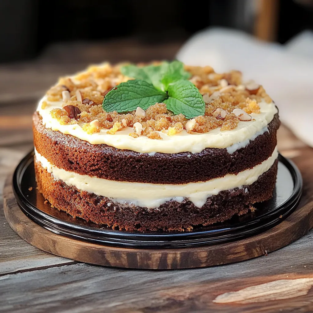 Um cake com uma folha de menta no topo.