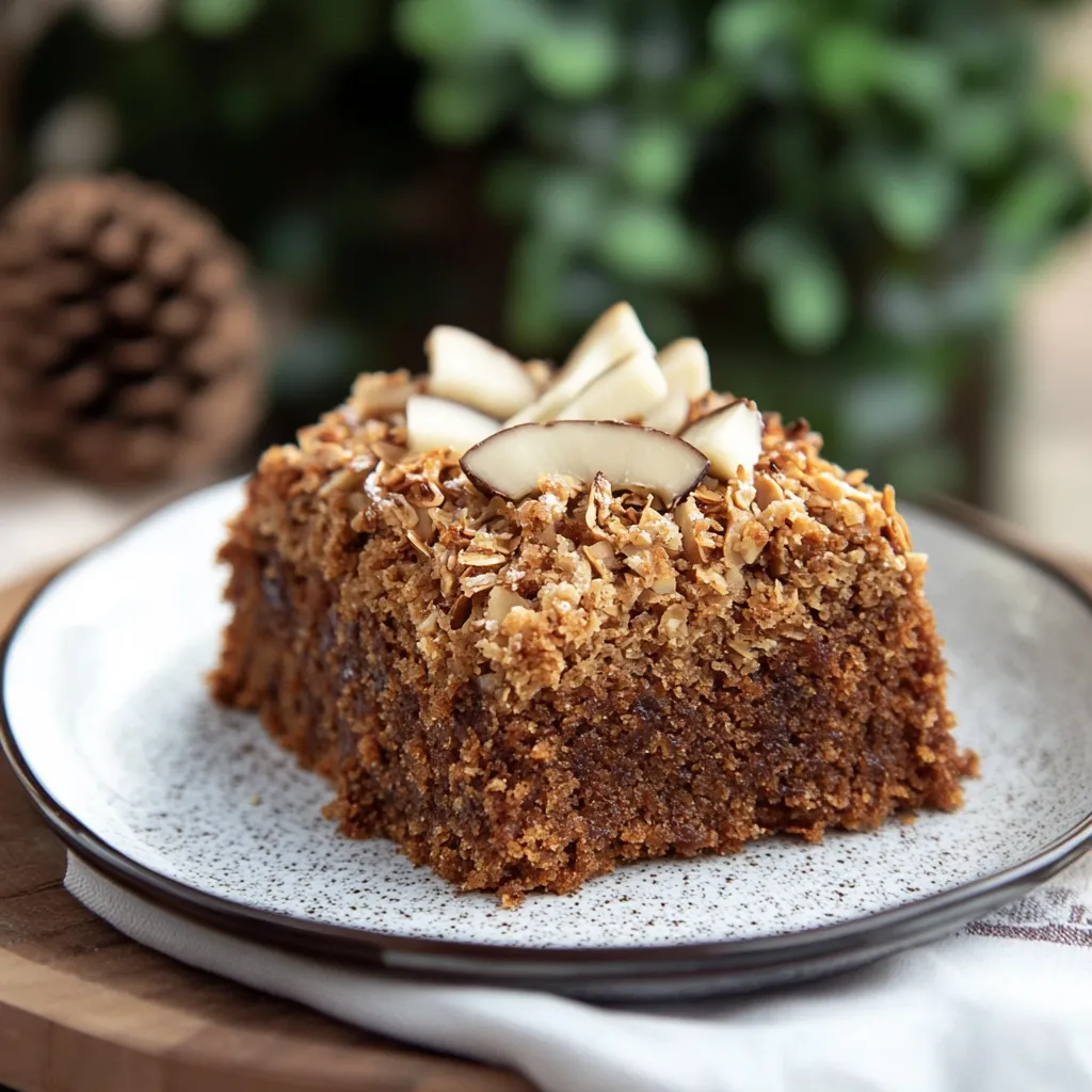 Um bolo de laranja com granulado de chocolate e almôndegas.