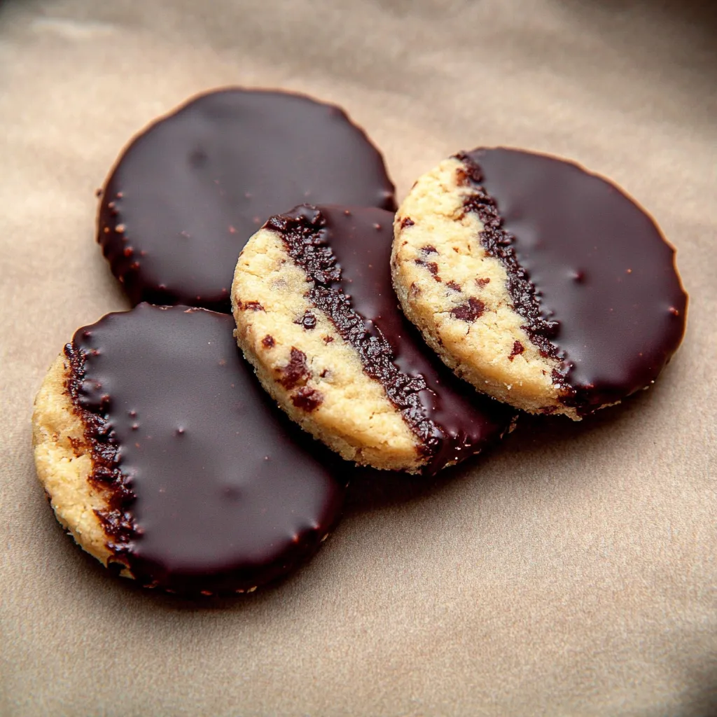 Três biscoitos de chocolate com manteiga e biscoitos de chocolate com manteiga.