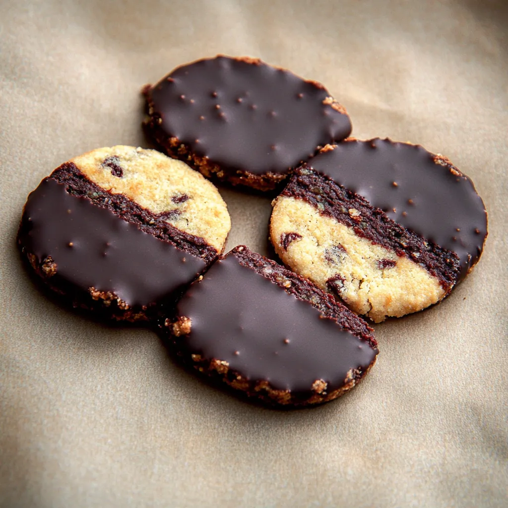Quatro biscoitos com chocolate e manteiga.