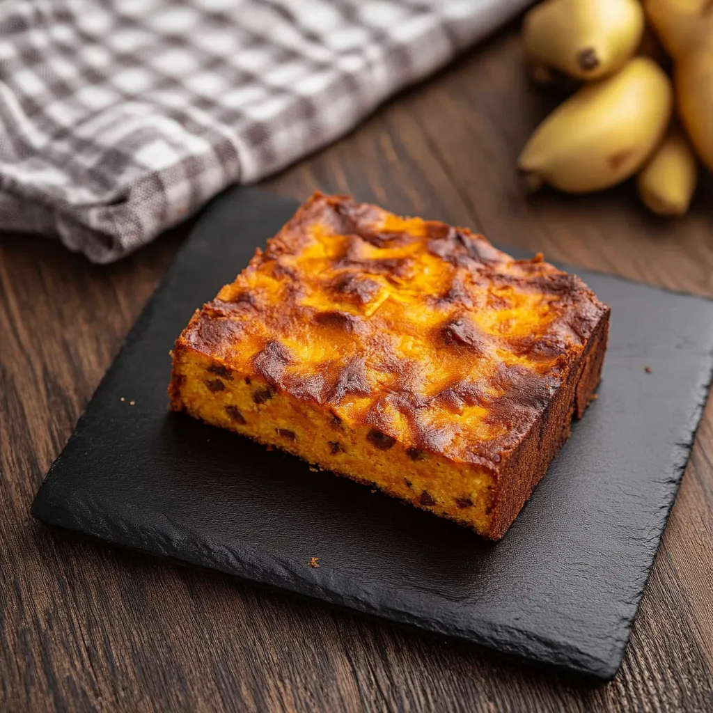 Bolo de banana com manteiga e café.