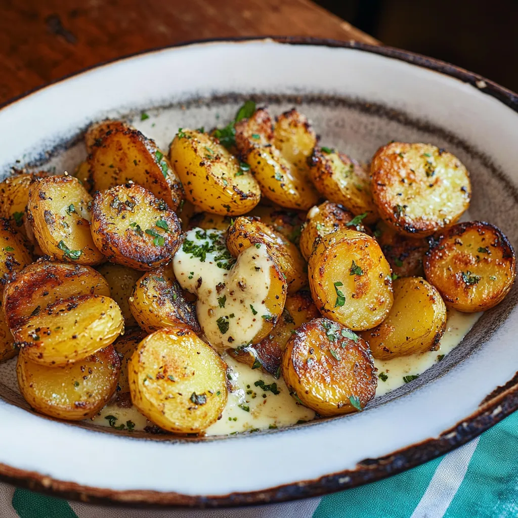 Um prato cheio de papas fritas com molho.