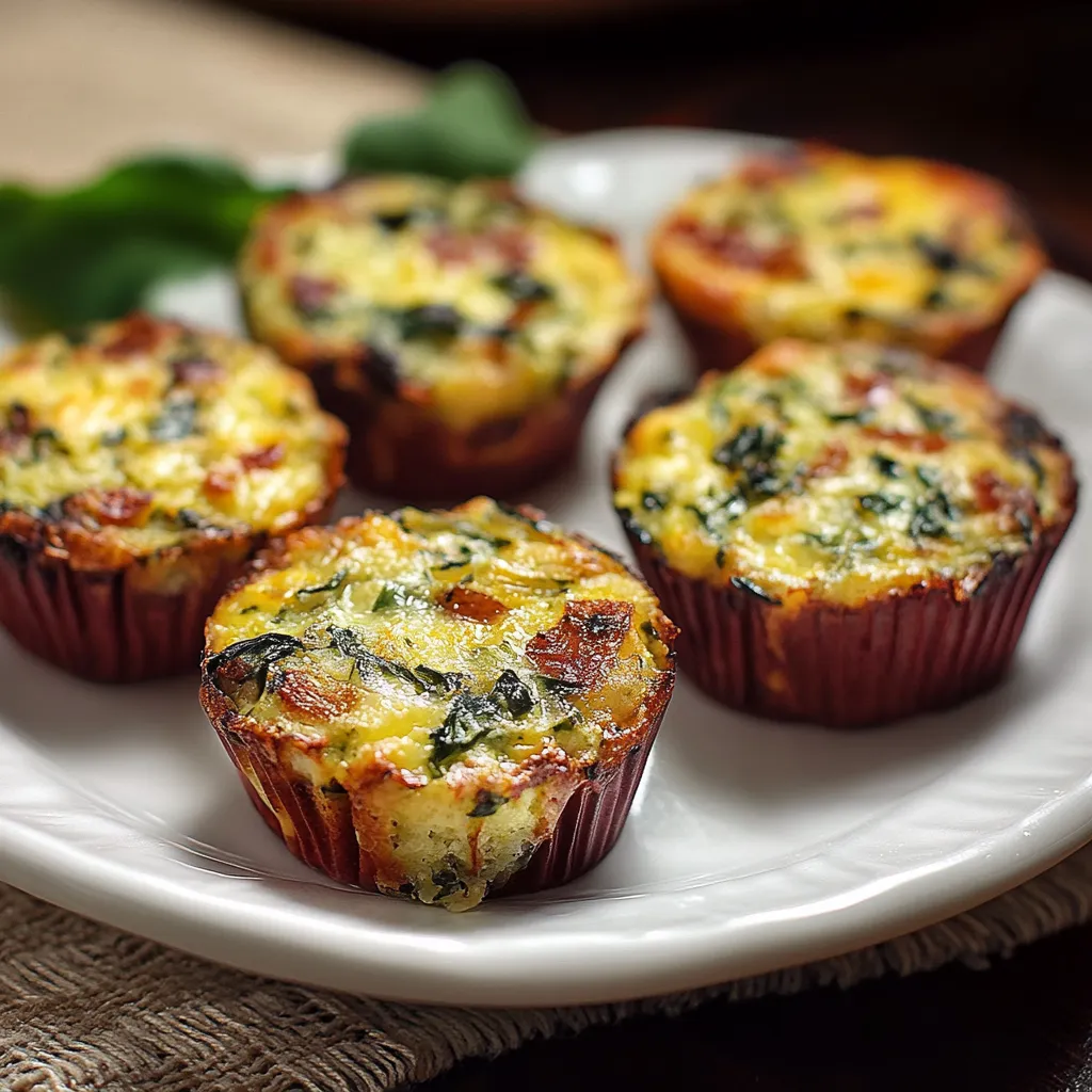 Quatro mini-pastéis de espinacas em um plano branco.
