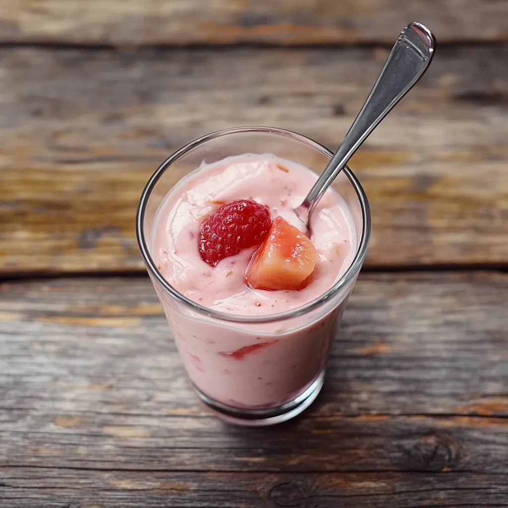 Glass com frutas vermelhas e amarelas.