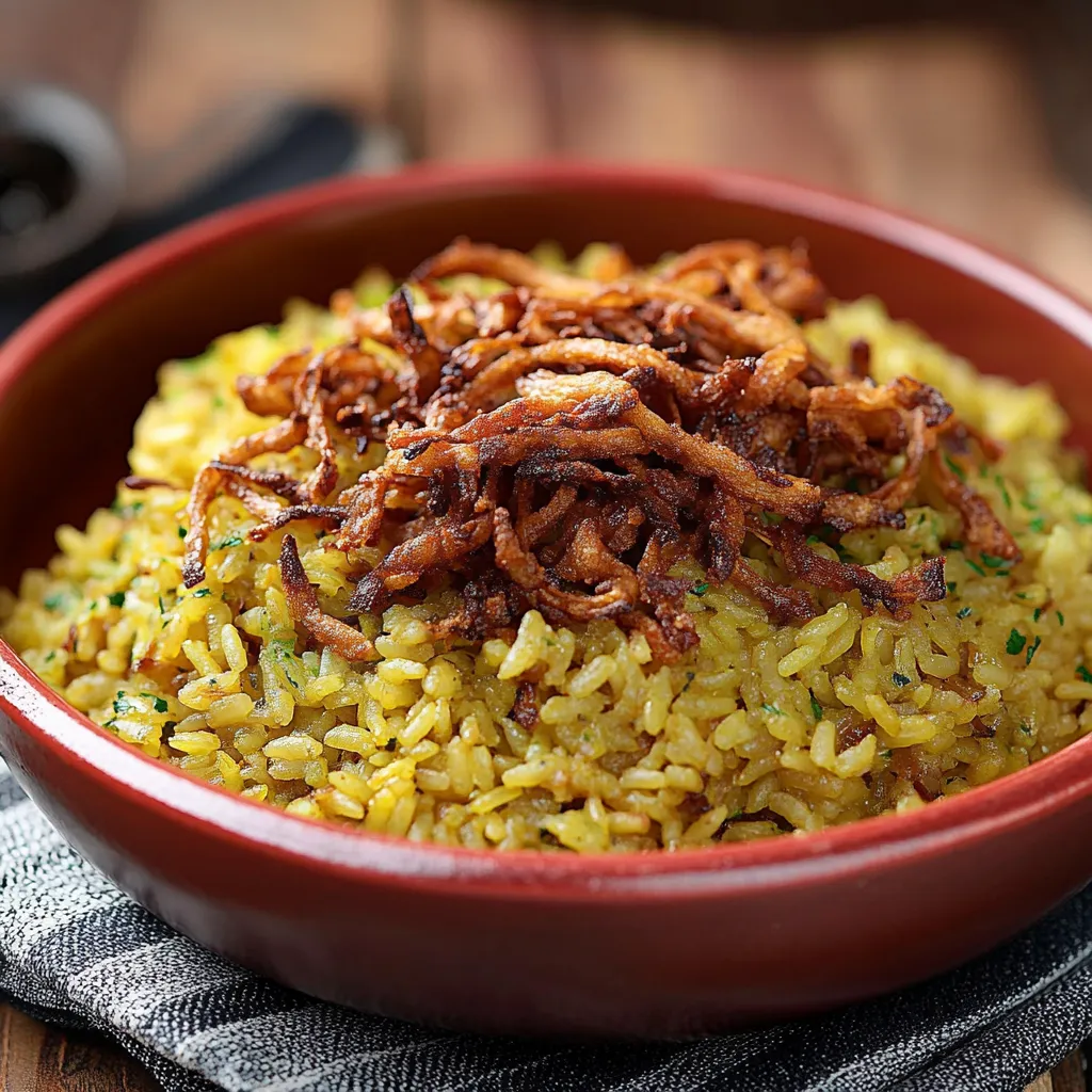 Arroz com cebola e cilantro.