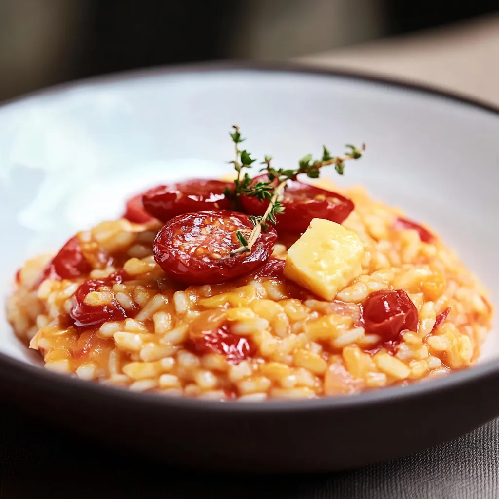Um prato de arroz com tomates e cebola.